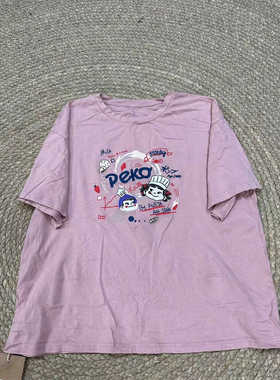 花社正品18516新款t恤女砂洗纯棉炒色做旧夏装卡通oversize上衣