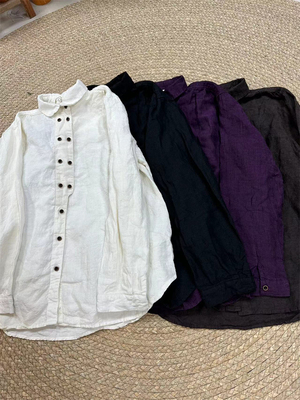 花社宽松日系长袖亚麻衬衫女