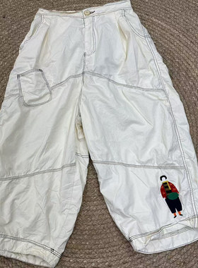 花社正品5933 刺绣款100%棉 水洗软糯薄款休闲裤 宽松大码