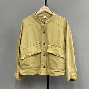 韩版 5626立领短外套 大口袋明线 宽松百搭工装 花社 衬衫 日单