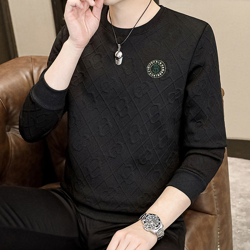 提花工艺牧外潮流圆领套头