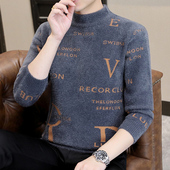 男士 秋冬中领针织衫 毛衣冬季 水貂绒毛线衣青少年半高领潮流打底衫