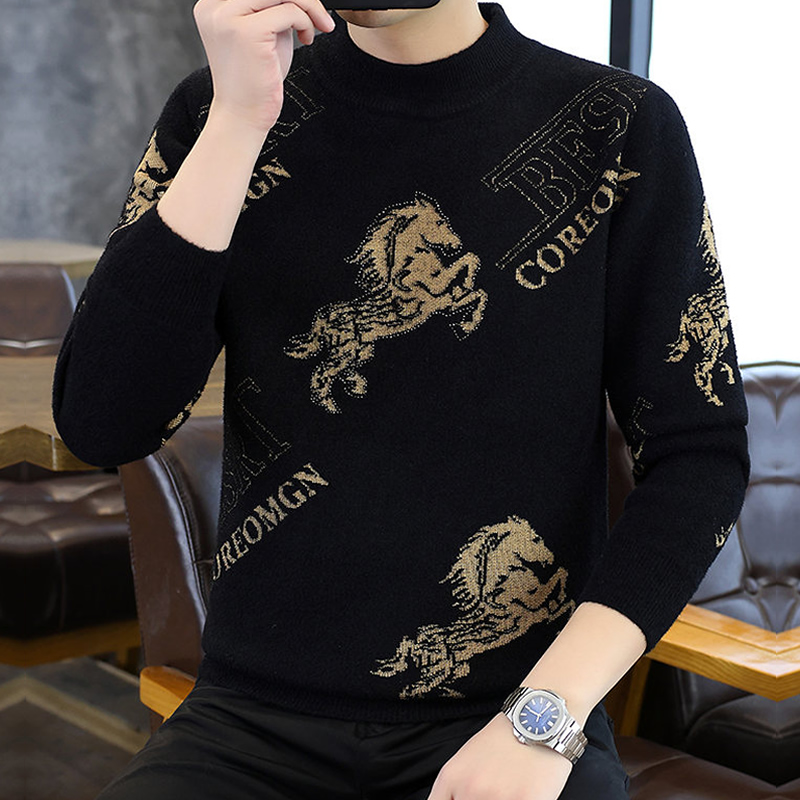 马年毛衣男士秋冬新款本命年毛线衣2026新年潮流半高领针织衫衣服