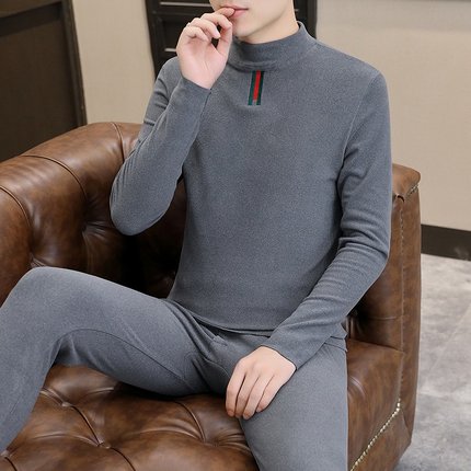 男士秋冬款双面德绒秋衣秋裤套装恒温保暖内衣男半高领修身打底衫