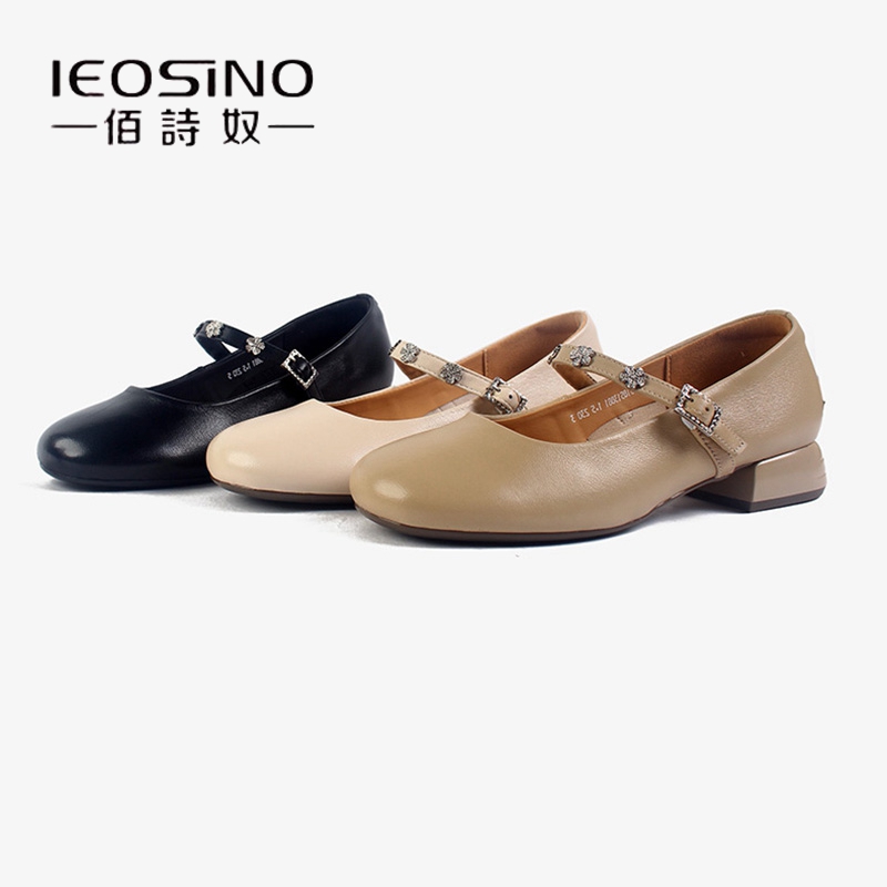 佰诗奴女鞋2025春季新款真皮羊皮玛丽珍单鞋浅口方头女士法式皮鞋