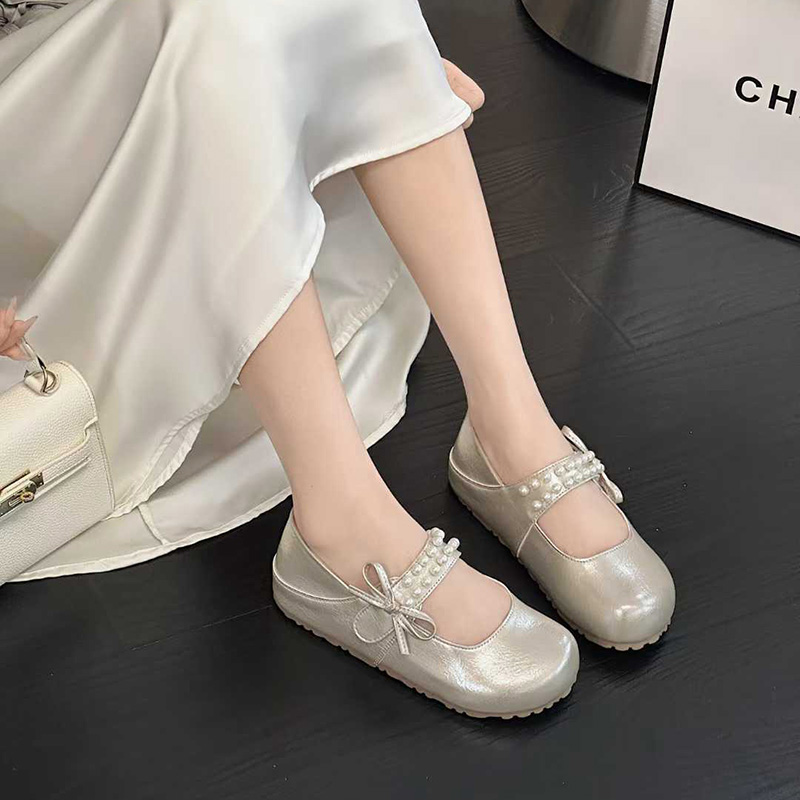 佰诗奴法式珍珠蝴蝶结玛丽珍鞋女2025秋季新款百搭舒适两穿晚晚鞋