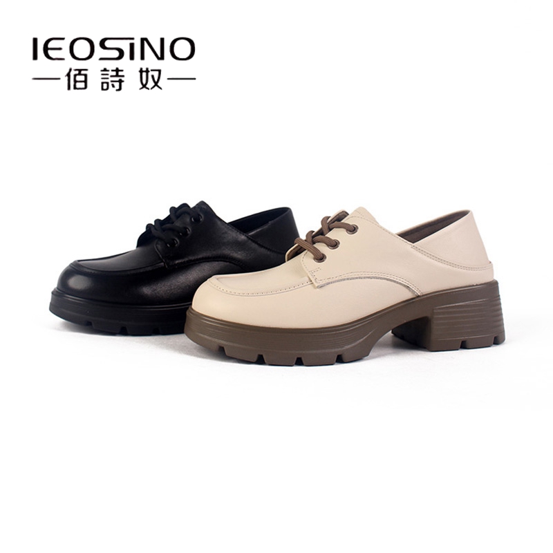 佰诗奴英伦风小皮鞋女2025年春季新款系带真皮单鞋大码牛皮乐福鞋