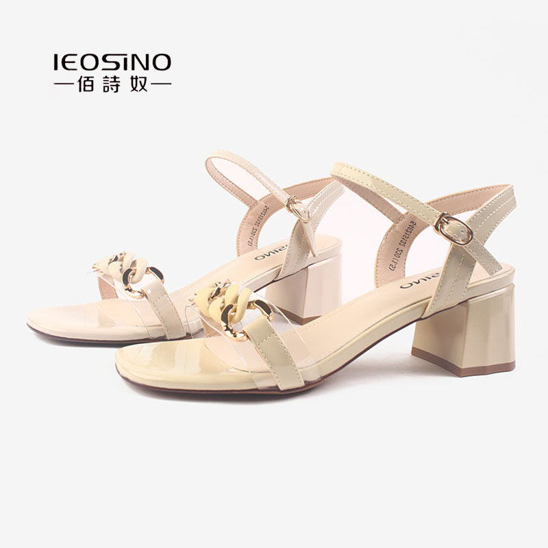 佰诗奴粗跟凉鞋女2022年新款一字式扣带百搭鞋子女夏天546215132