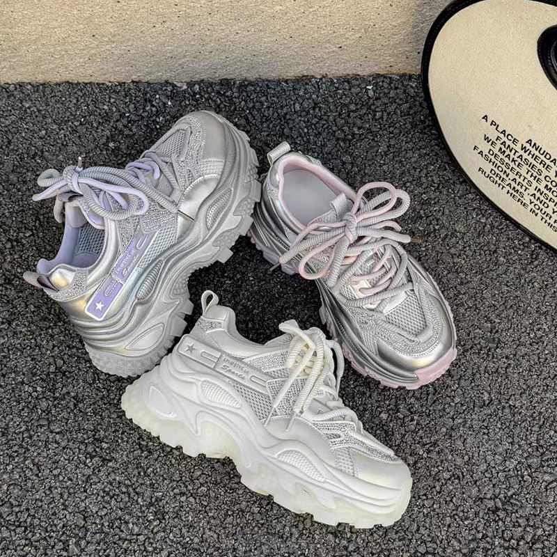 佰诗奴厚底增高老爹鞋女网面透气2025年春夏季新款显腿长运动鞋女