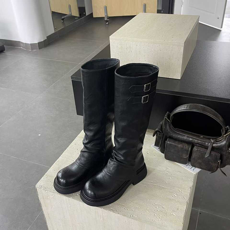 佰诗奴女高靴2025年秋冬季新款方跟长筒靴厚底英伦风骑士靴女长靴