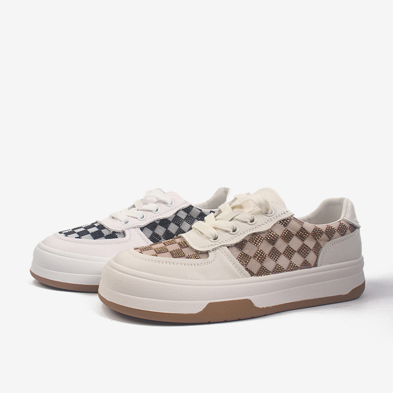 佰诗奴小白鞋女网面2024年新款春季真皮系带平底滑板鞋507244261