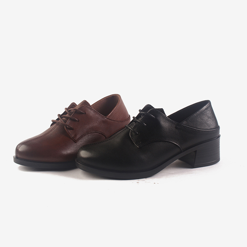 佰诗奴女鞋2021年新款秋季真皮中粗跟百搭中老年妈妈鞋702132603