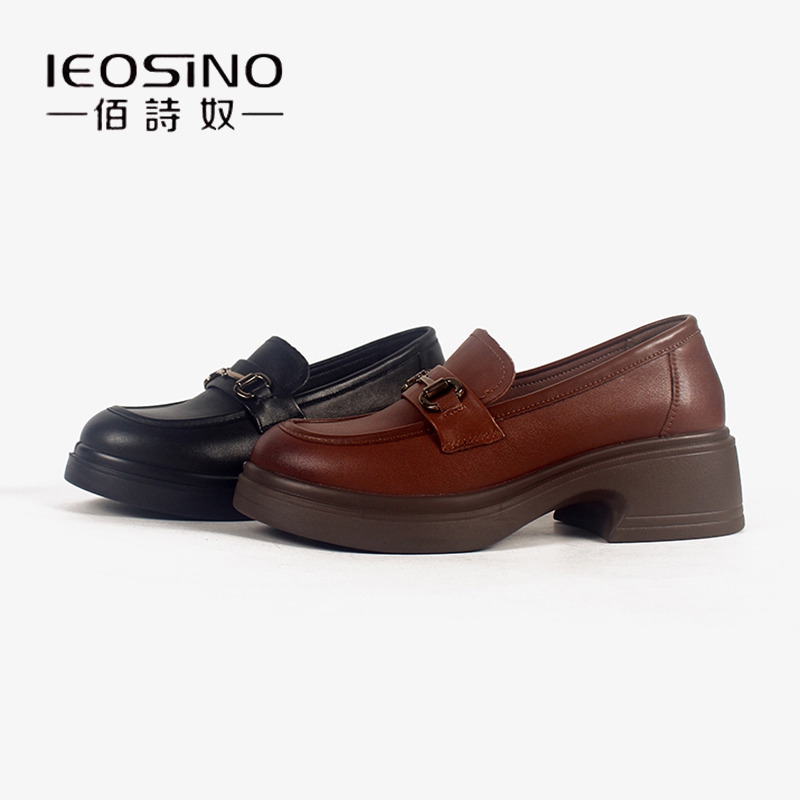 佰诗奴妈妈鞋2025年秋季新款真皮牛皮一脚蹬厚底百搭乐福鞋女单鞋