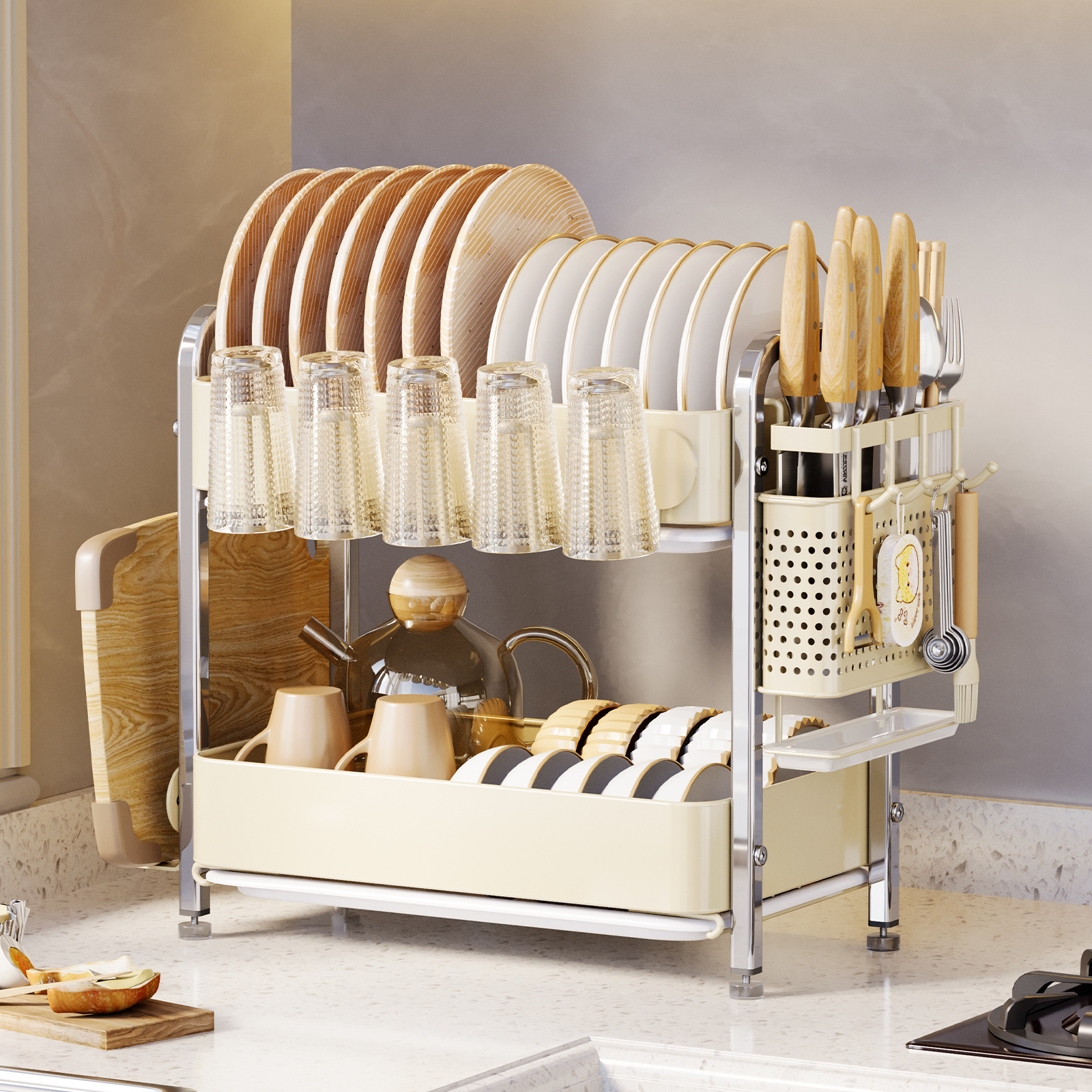 碗碟收纳架厨房家用置物架多功能碗柜碗筷收纳盒放碗架碗柜沥水架