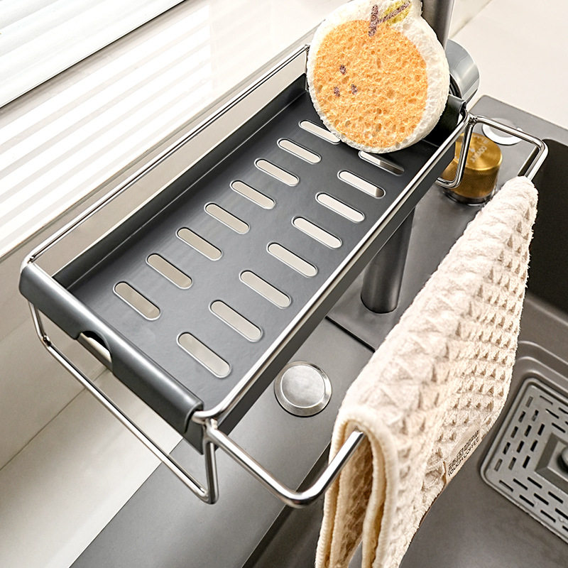 枪灰厨房置物架沥水架抹布收纳水龙头洗菜池洗碗水槽用品收纳神器