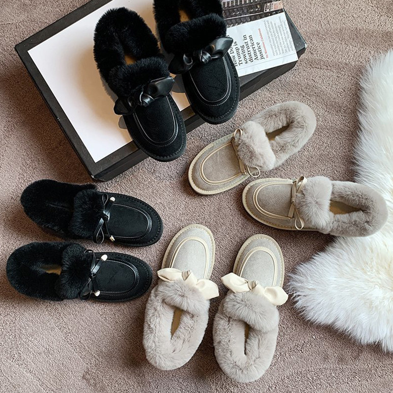 雪地靴女冬2021新款百搭加绒厚底一脚蹬面包鞋毛毛鞋保暖防滑棉鞋