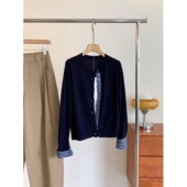 绝美格子假两件针织开衫 ins茶歇百搭单排扣外套慵懒上衣 女春秋季