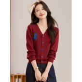 刺绣纽扣毛衣外套春秋小个子长袖 实拍 秋季 女新款 上衣 领针织开衫