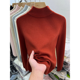 别致半高领安哥拉红打底衫女季修身保暖内搭针织毛衣韩版上衣