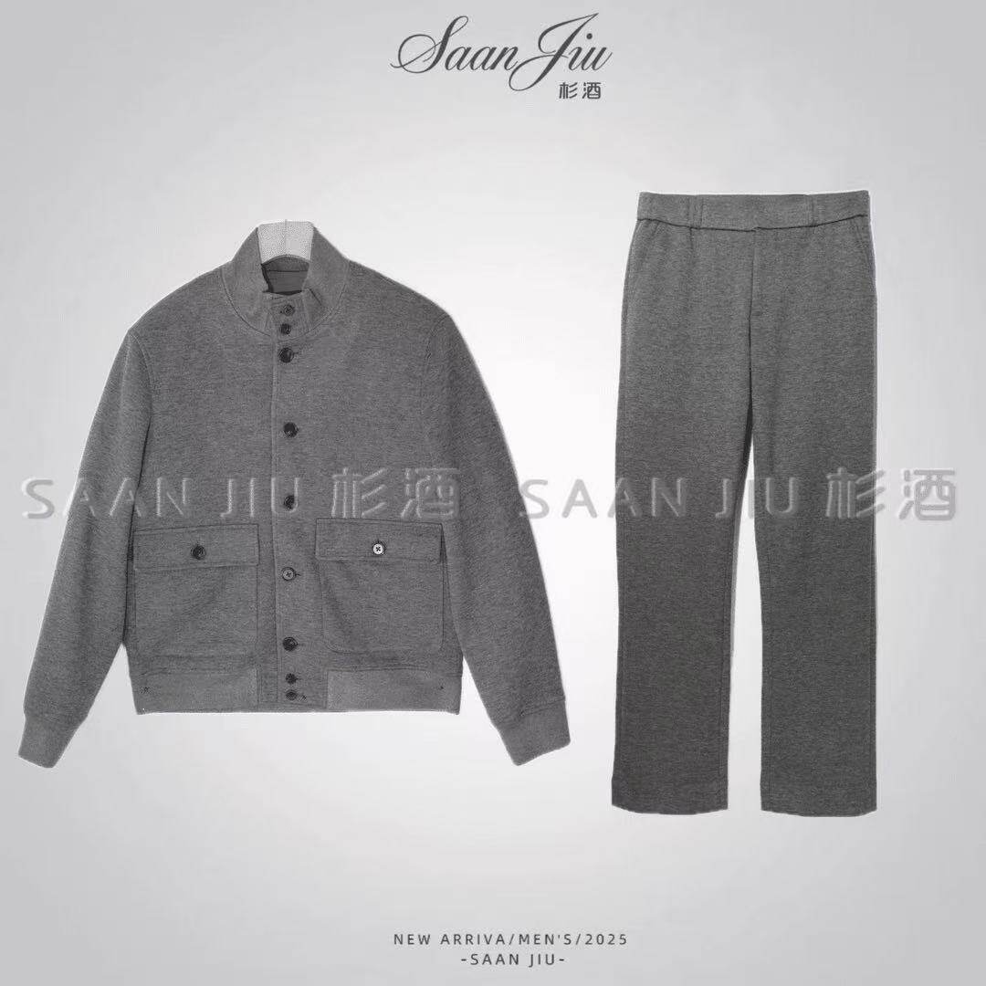SJ 杉酒【BC飞行员夹克套装(鹅绒内胆）醋酸羊毛秋冬立领夹克套装