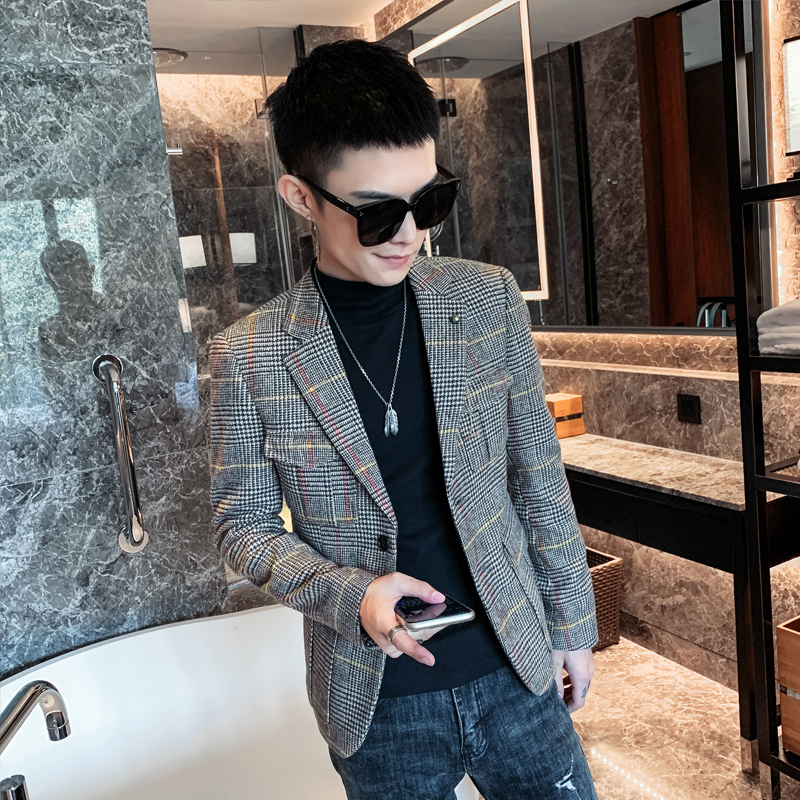 痞帅休闲小西装男韩版潮流修身2025年秋季毛呢西服上衣单件外套男