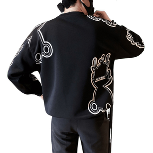 红色卫衣男款潮牌无帽卡通印花t恤长袖内搭新年穿搭小众休闲上衣