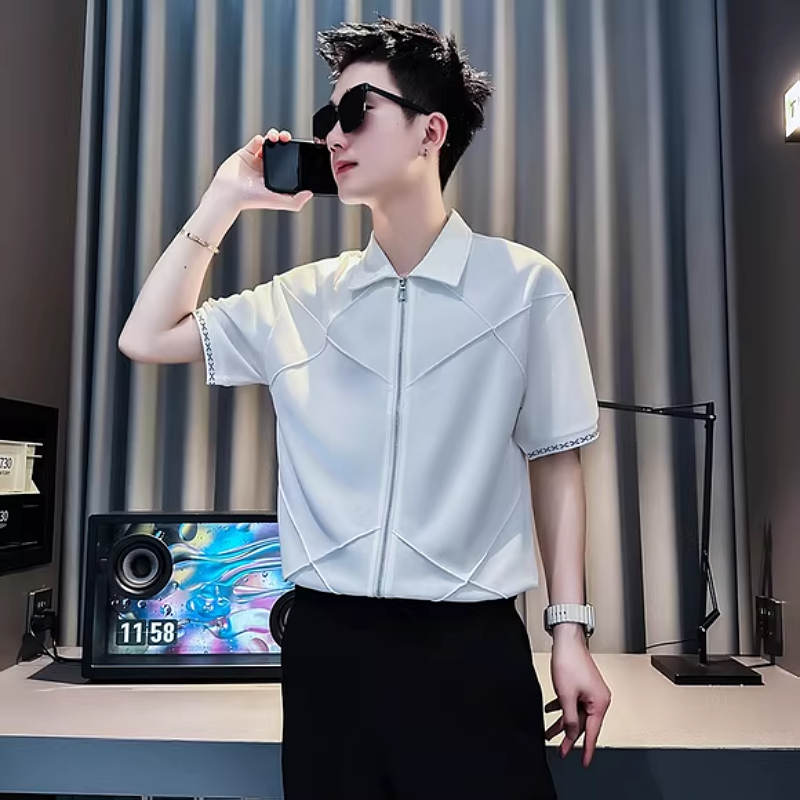 拉链衬衫男士短袖夏季薄款