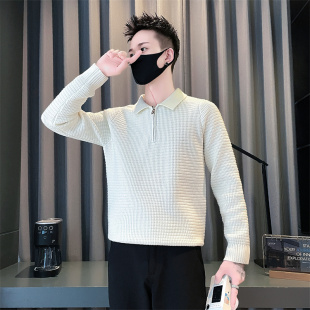 半拉链翻领毛衣男款爆款2024新款冬季痞帅高档提花长袖打底针织衫