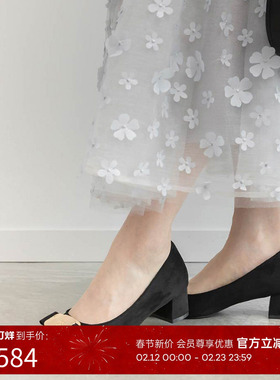 RANDA 25早秋新款蝴蝶结原创字母方头粗跟高跟鞋 PP36086