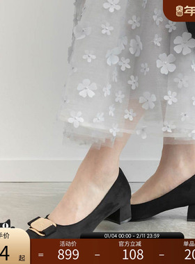 RANDA 25早秋新款蝴蝶结原创字母方头粗跟高跟鞋 PP36086