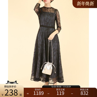 BD01372 显瘦连衣裙女 RANDA 日系气质镂空蕾丝飘逸两件套长袖