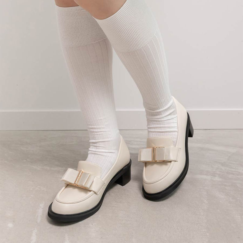 RANDA 25秋季新款蝶结饰件增高粗跟圆头优雅乐福鞋 PH36163