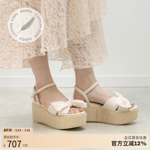 PS37162 限定雪纺蝴蝶结休闲全掌高弹海绵坡跟凉鞋 RANDA 26夏季