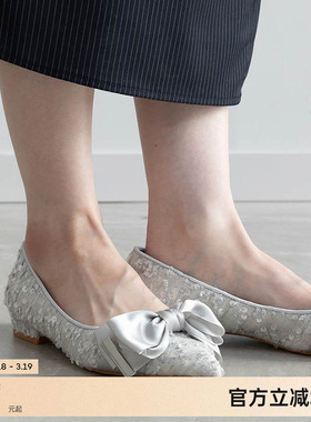 RANDA 25春季新款缎面蝴蝶结休闲尖头女单鞋 PP35274
