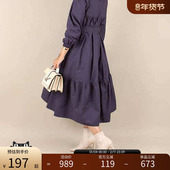 RANDA 藏青色松紧腰大摆荷叶边连衣裙 BB01239