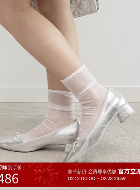 RANDA 25早秋新款蝴蝶结优雅休闲方头粗跟芭蕾平底鞋 PP36156