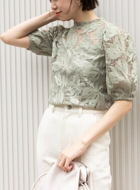 RANDA 日系单件花朵蕾丝气质中袖打底上衣女 BT01605