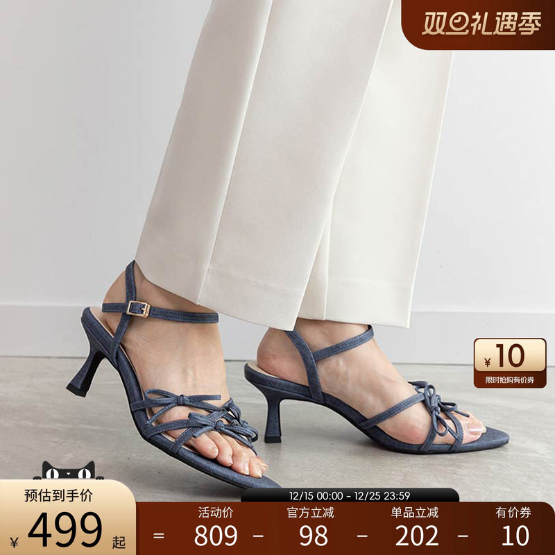 RANDA春季新款蝴蝶结露趾凉鞋