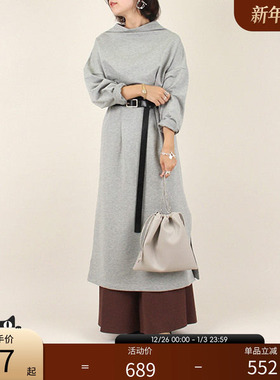 RANDA 秋冬宽松系带收腰中长款时尚卫衣裙 BB01260