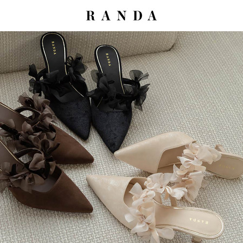 RANDA 26早秋新款蝴蝶结甜美优雅不累脚休闲穆勒鞋女DD38149