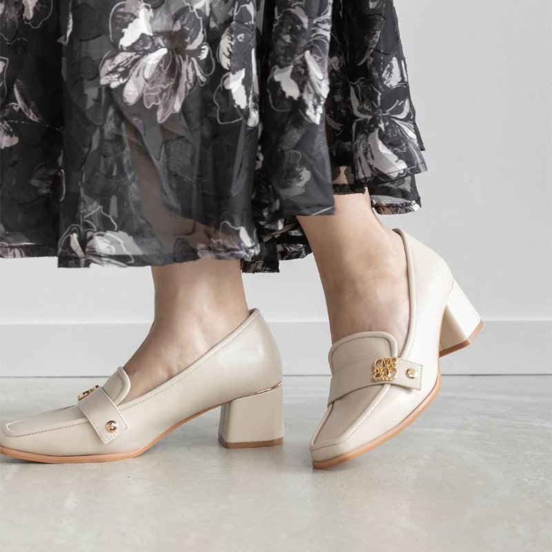 RANDA 25早秋新款两穿设计荷叶褶边可拆卸方头粗跟乐福鞋 PH36085