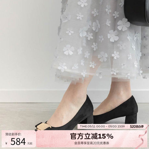 RANDA 25早秋新款蝴蝶结原创字母方头粗跟高跟鞋 PP36086