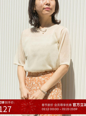 RANDA 女士短袖透肤中袖宽松圆领针织套头衫上衣 BT01590