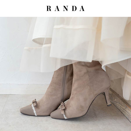 RANDA秋季新款蕾丝拼接短靴女