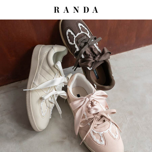 RANDA26秋蕾丝蝴蝶结德训鞋女