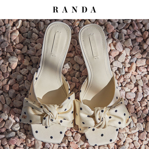 RANDA 26夏季新款蝴蝶结波点可爱一脚蹬拖鞋穆勒凉鞋女 DS37284