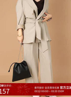 RANDA/兰达气质灰蓝色高腰纽扣阔腿裤西装裤BB01246