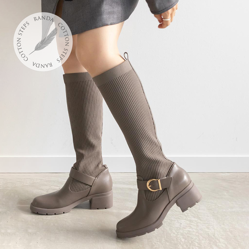 防水两穿针织拼接袜筒靴