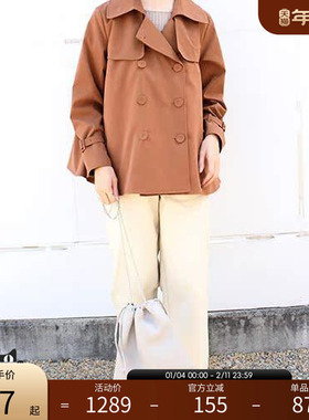 RANDA 卡其色双排扣短款风衣夹克束袖气质外套夹克棒球服 BB01274