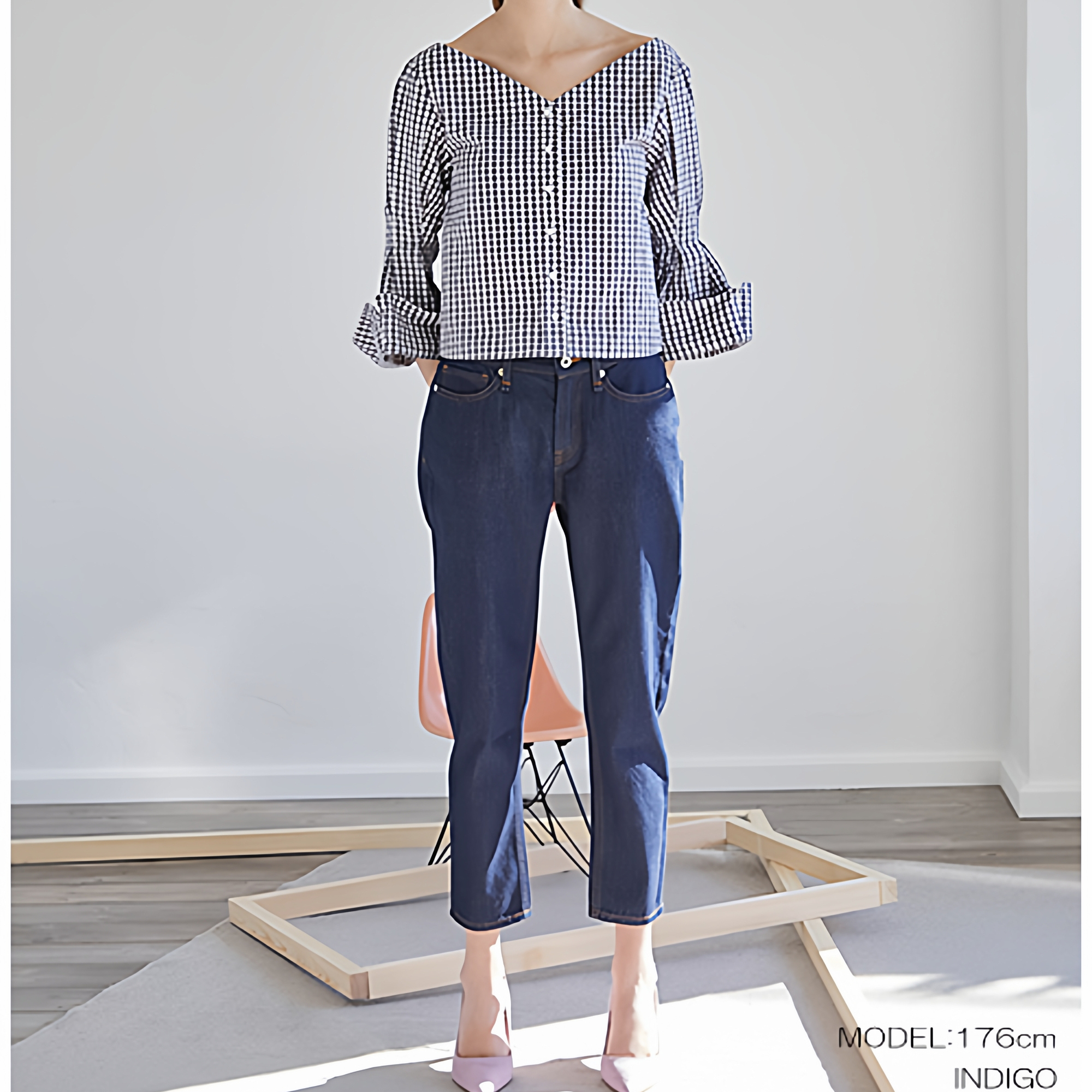 RANDA 深蓝色牛仔九分裤女经典款百搭显瘦直筒裤 BB00911